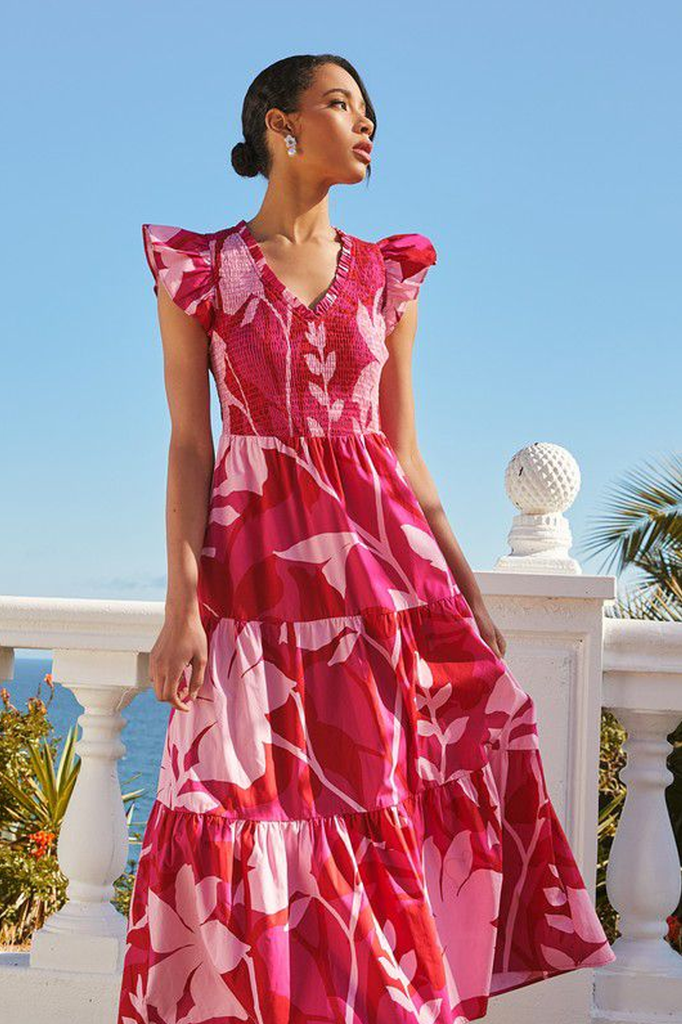 Vestido fucsia y rosa