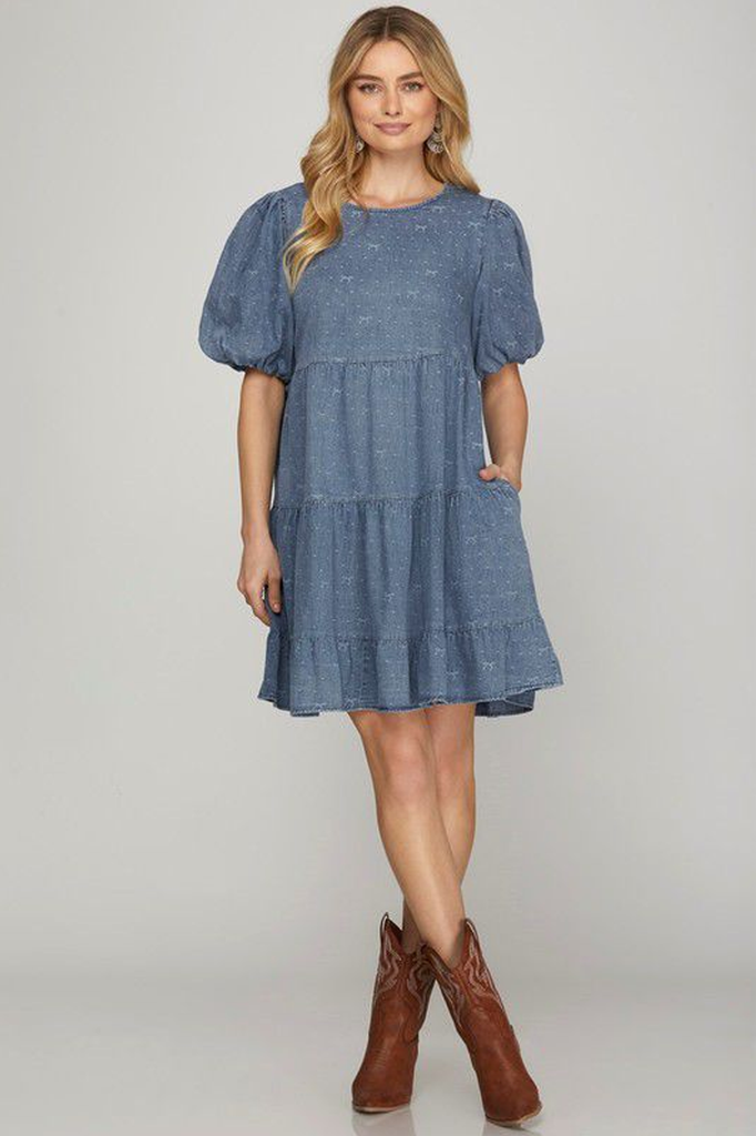 Vestido denim lazos