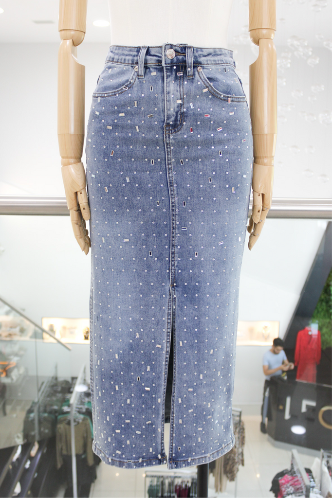 Falda denim pedrería