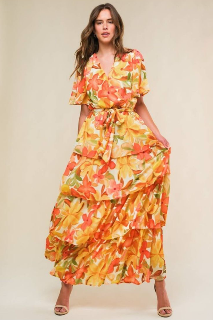 Vestido naranja floral