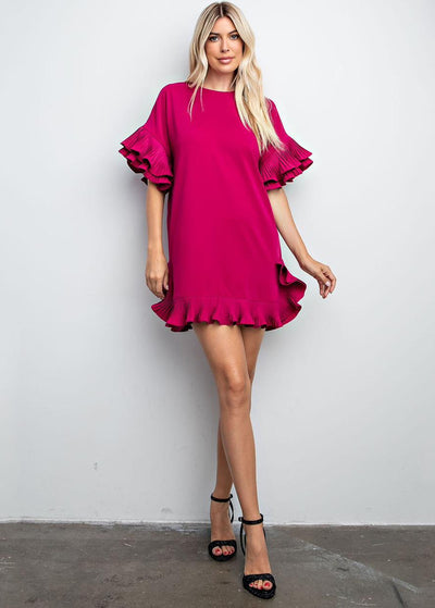 Vestido fucsia volantes