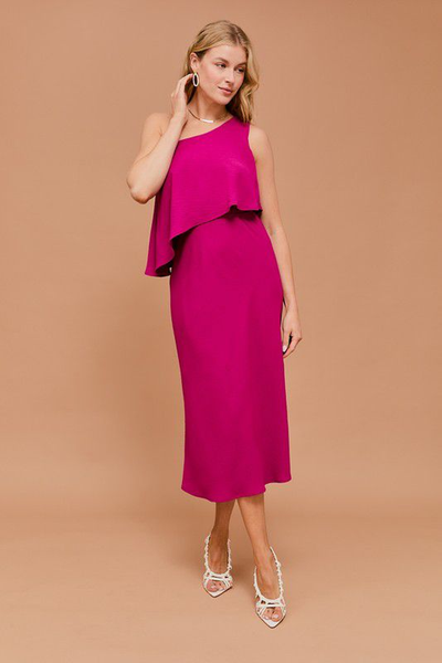 Vestido magenta hombro