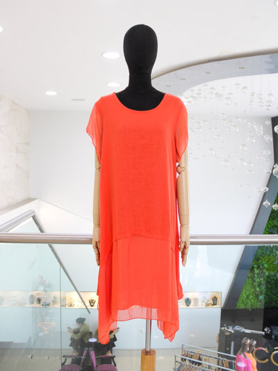 Vestido lino seda naranja