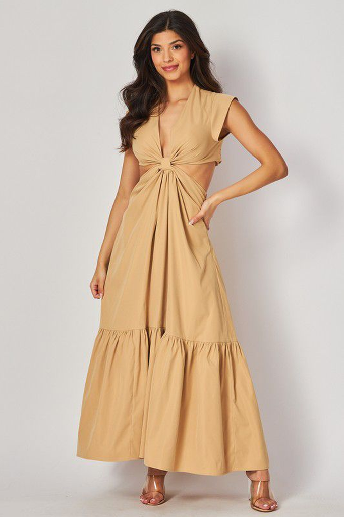 Vestido beige cut outs