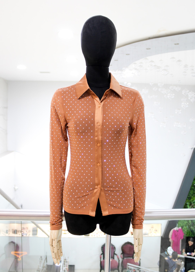 Camisa café malla 50/30%