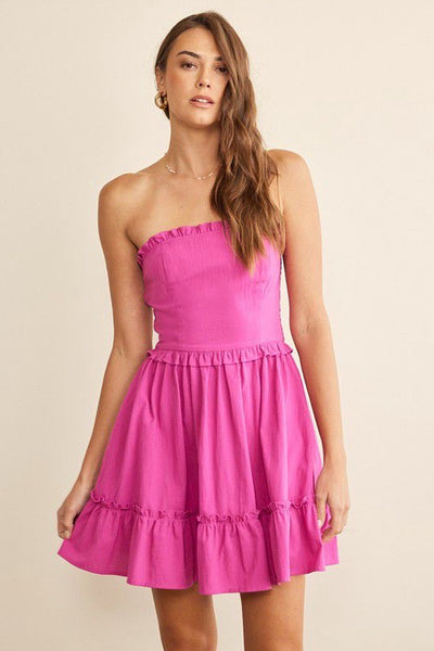 Vestido strapless magenta