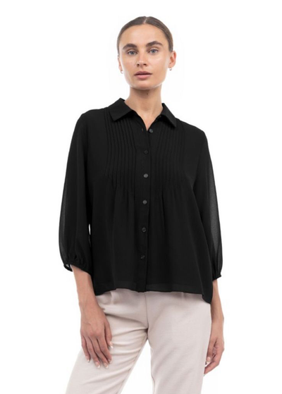 Blusa negra pliegues 30/15%