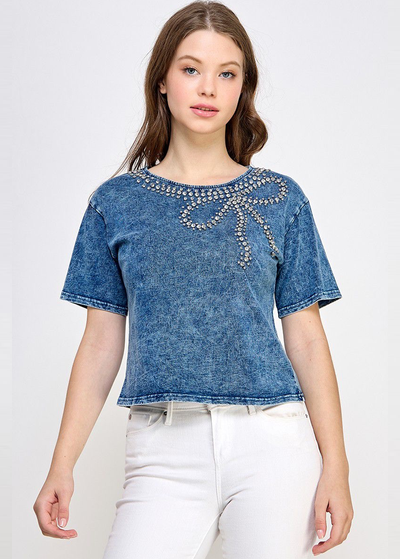 Blusa denim moño