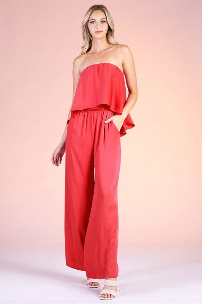 Palazzo strapless rojo